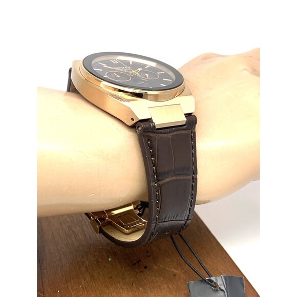 Citizen Mens Watch CA4583-01E Eco Drive Chronograph Rose Gold Brown Leather Band - Picture 13 of 15